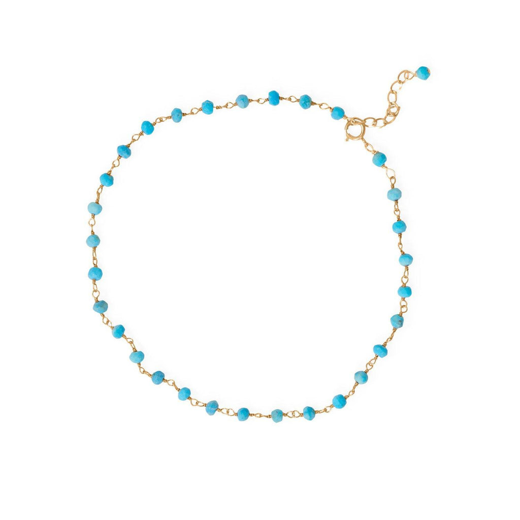 9.5" + 1" 14 Karat Gold Plated Synthetic Turquoise Bead Anklet