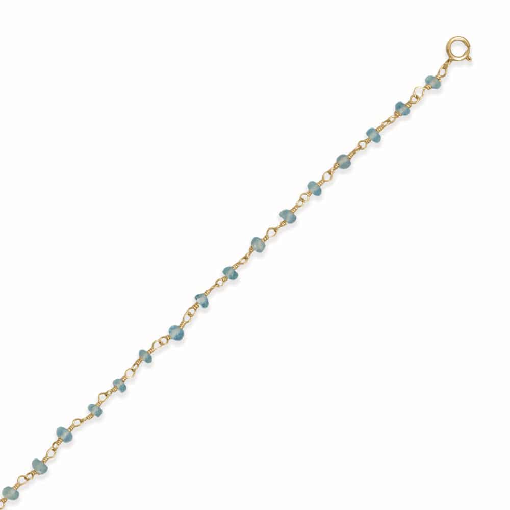 Sea Breeze Blue! 9.5" + 1" 14 Karat Gold Plated Apatite Bead Anklet - Matador Diamond