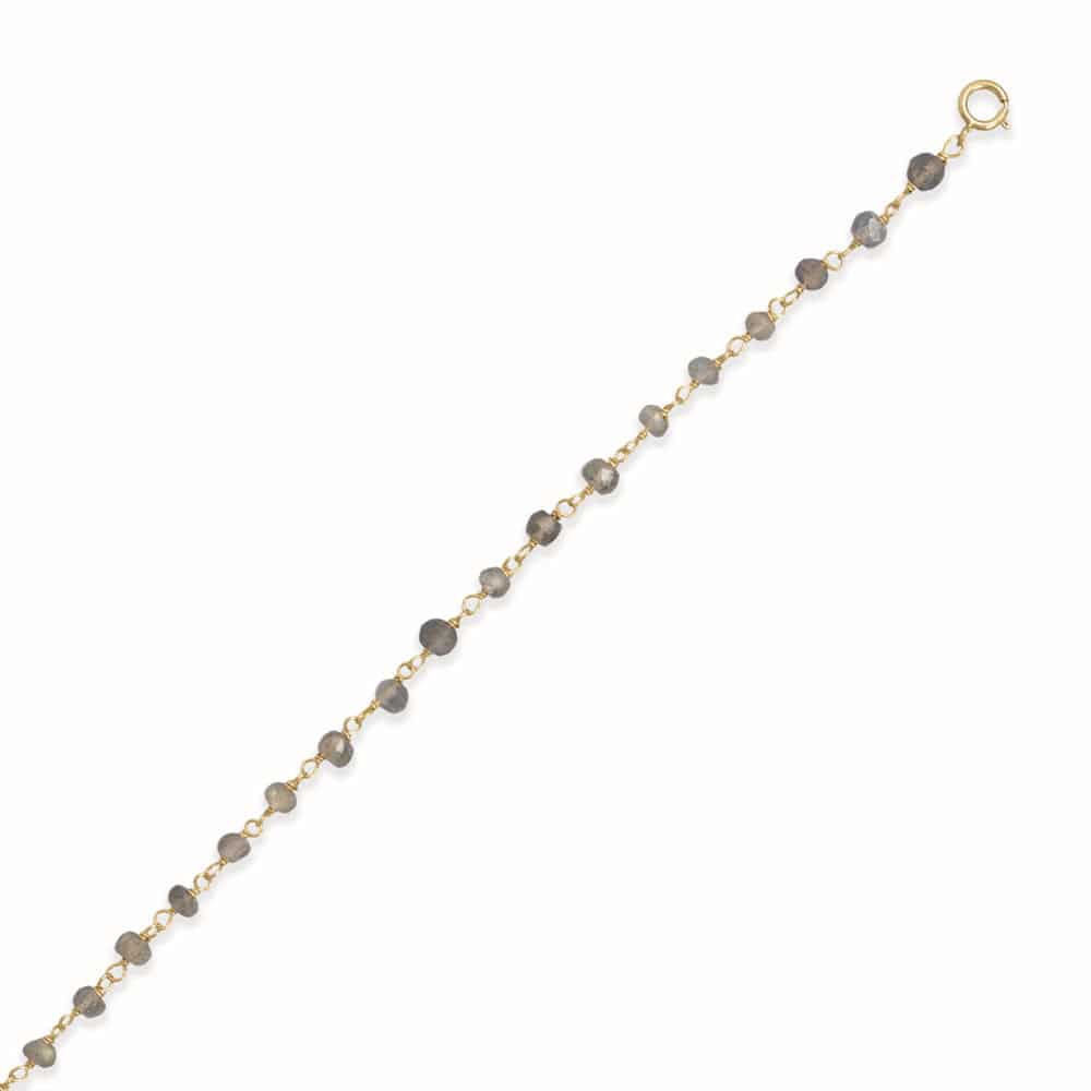 Luminous Labradorite! 9.5" + 1" 14 Karat Gold Plated Labradorite Bead Anklet - Matador Diamond