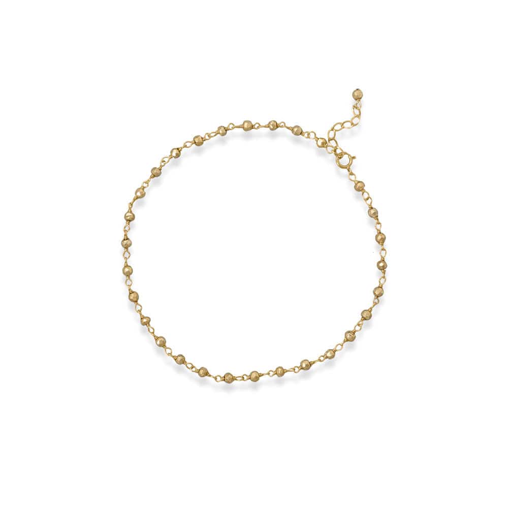 Golden Goddess! 9.5" + 1" 14 Karat Gold Plated Pyrite Bead Anklet