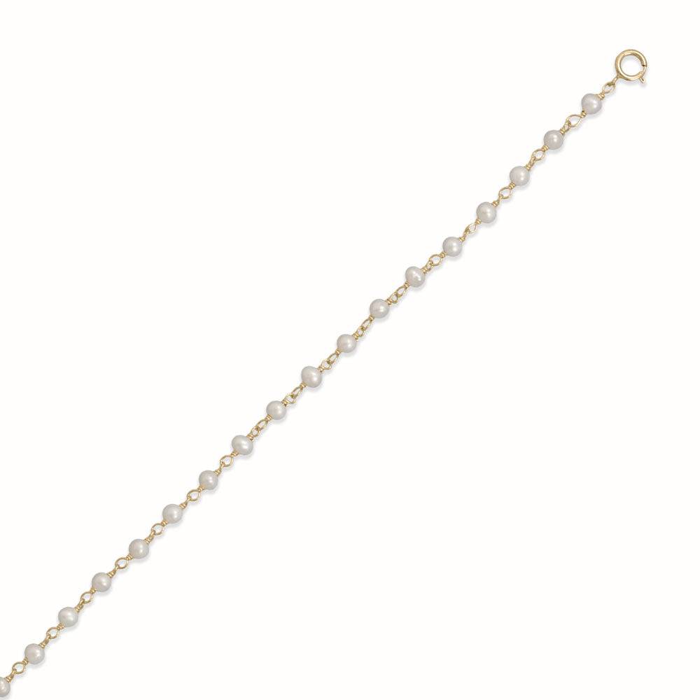 9.5" + 1" 14 Karat Gold Plated Pearl Bead Anklet - Matador Diamond