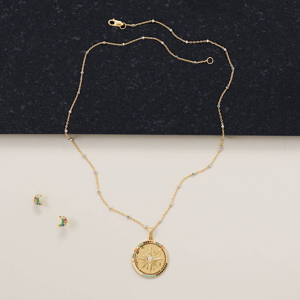 14 Karat Gold Plated Multi-Color CZ Moon Earrings - Matador Diamond