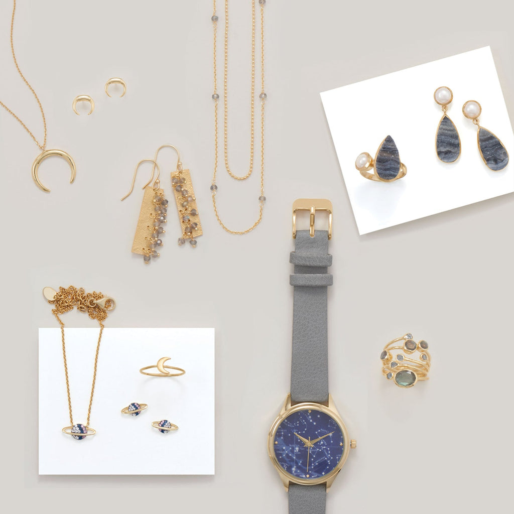 14 Karat Gold Plated Polki Diamond and Labradorite Multi-row Stacked Ring - Matador Diamond