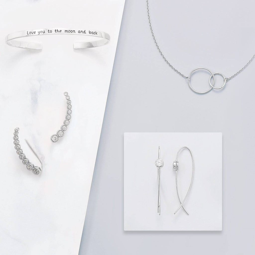 Rhodium Plated Thin Wire with Bezel CZ Earrings - Matador Diamond