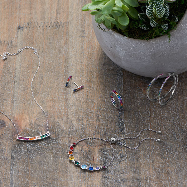 Rhodium Plated Multi Color CZ 40mm Click Hoop Earrings - Matador Diamond