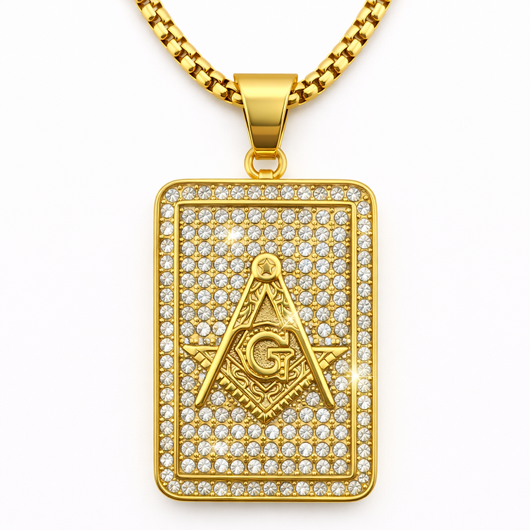 Stainless Steel Masonic Freemason Pendant Necklace – Gold Bling - Matador Diamond