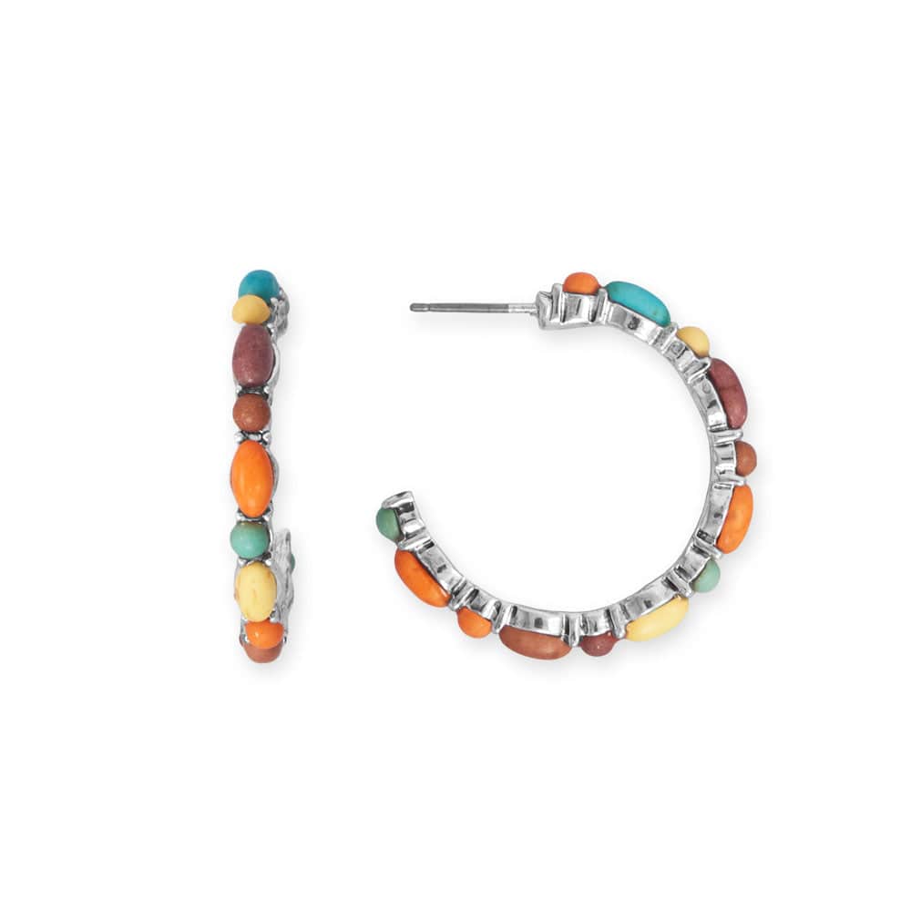 Dyed Stone 3/4 Hoop Fashion Earrings