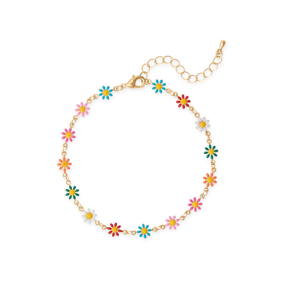 9" + 1.5" Multi Color Enamel Flower Fashion Anklet - Matador Diamond