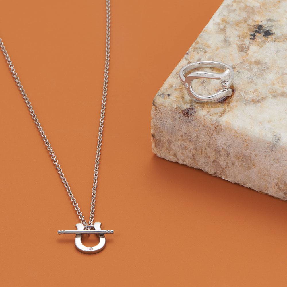 16" Rhodium Plated CZ Horseshoe Toggle Necklace - Matador Diamond