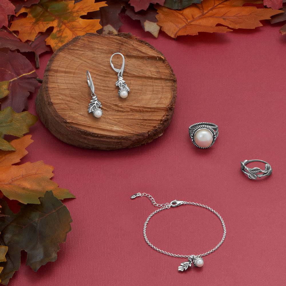 Cultured Freshwater Pearl Acorn and Leaf Lever Earrings - Matador Diamond