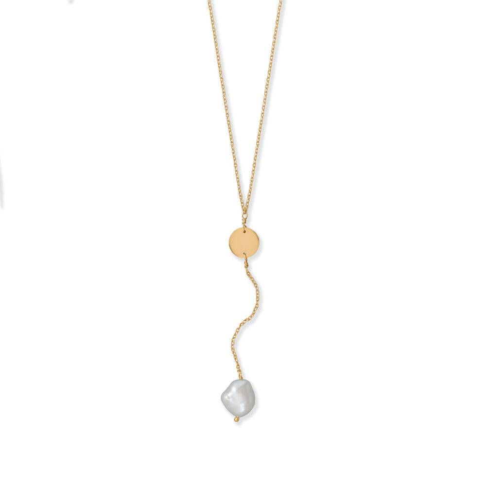 16" + 2" 14 Karat Gold Plated Pearl Drop Necklace