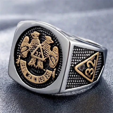 Stainless Steel 32nd Degree Double Eagle Masonic Ring
