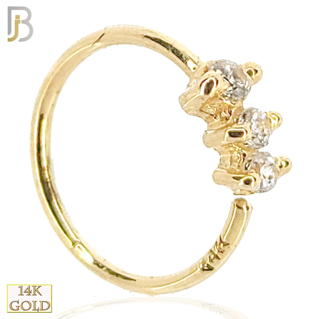 14k Solid Gold Prong Setting 3 Zircon Hoops Piercing Twist top Open - Matador Diamond