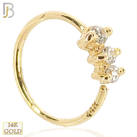 14k Solid Gold Prong Setting 3 Zircon Hoops Piercing Twist top Open - Matador Diamond