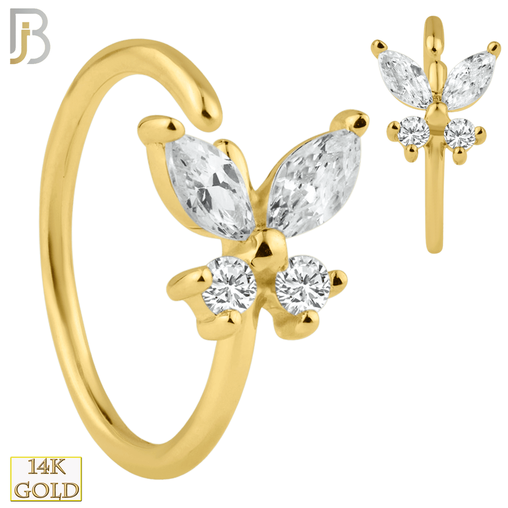 14K Solid Gold Butterfly with Zircon Nose Hoops - Matador Diamond