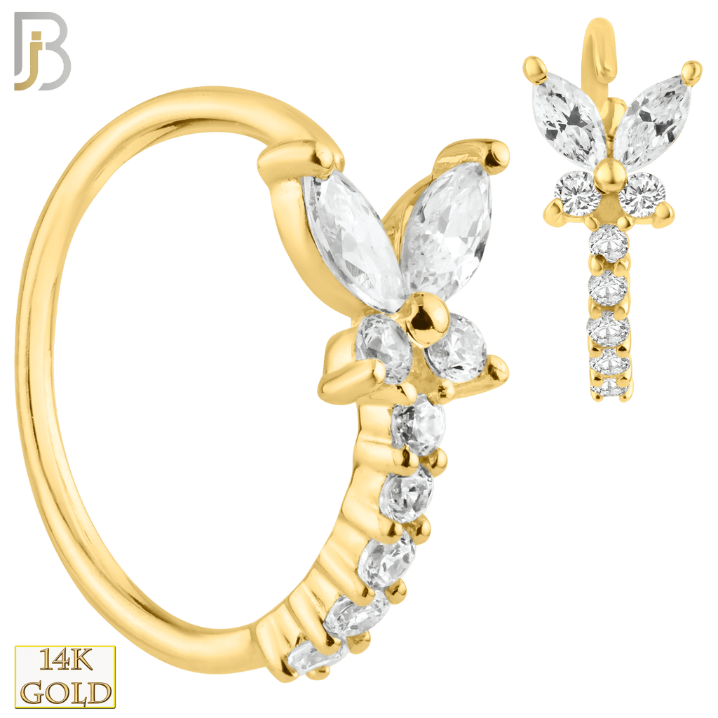 14K Solid Gold Butterfly Design with line of Multi Zircon Nose Hoops - Matador Diamond