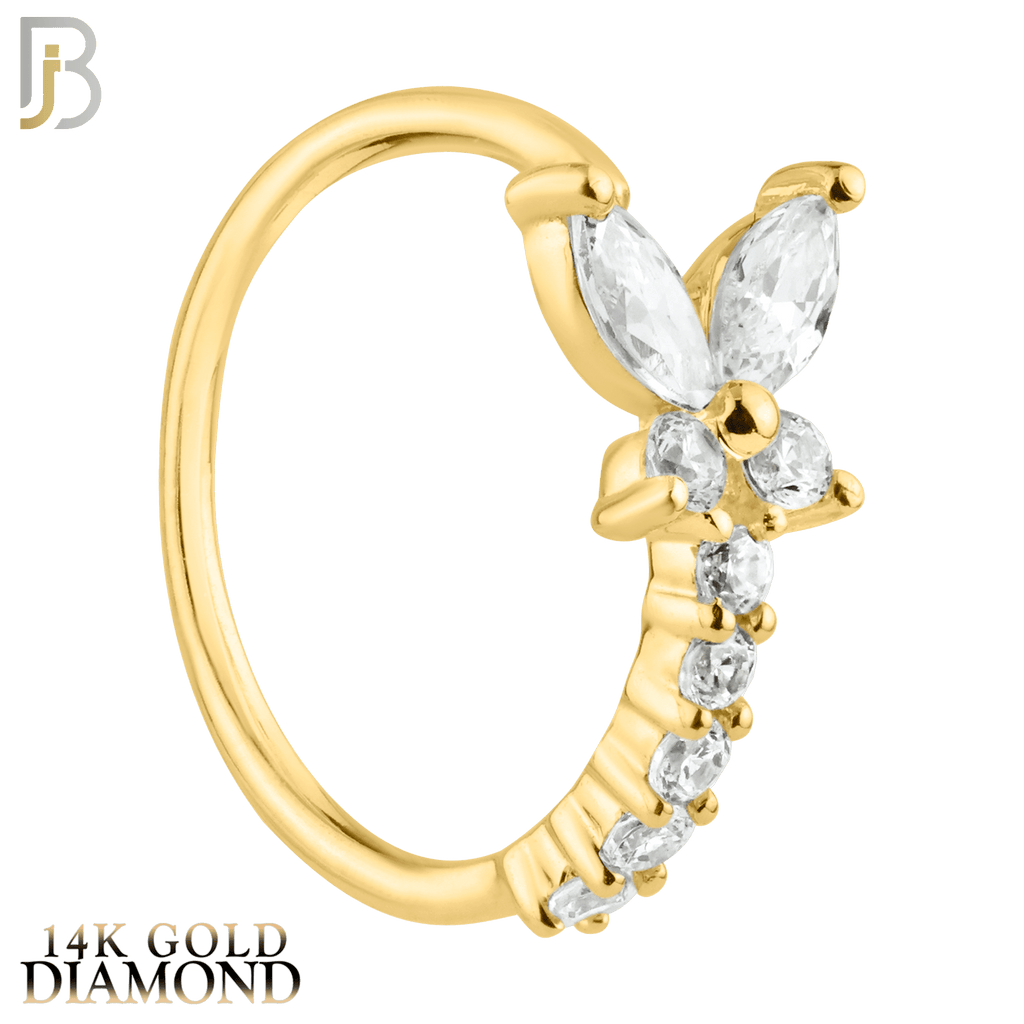 14K Solid Gold Butterfly Design with Diamond Drop Nose Hoops - Matador Diamond