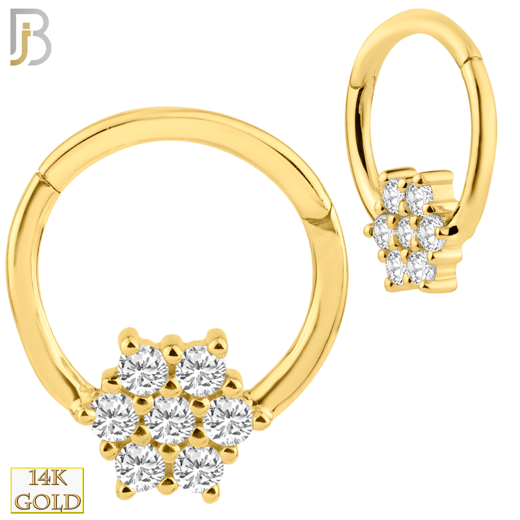 14K Yellow Gold 18g Thickness Hinged Hoops Snowflake with Multi Zircon - Matador Diamond