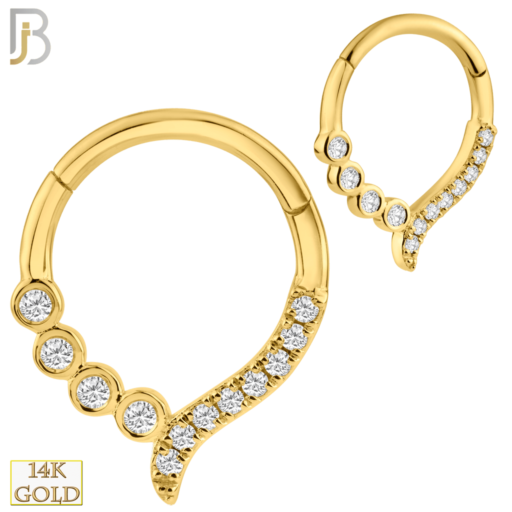 14K Yellow Gold 18g Thickness Hinged Hoops with Multi Zircon - Matador Diamond