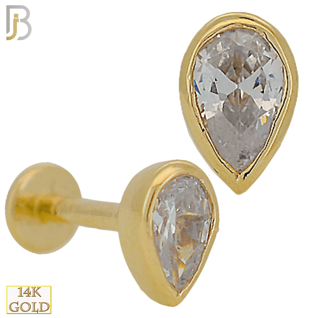 14k Gold Pear Shaped CZ in Bezel Setting Labret - Matador Diamond