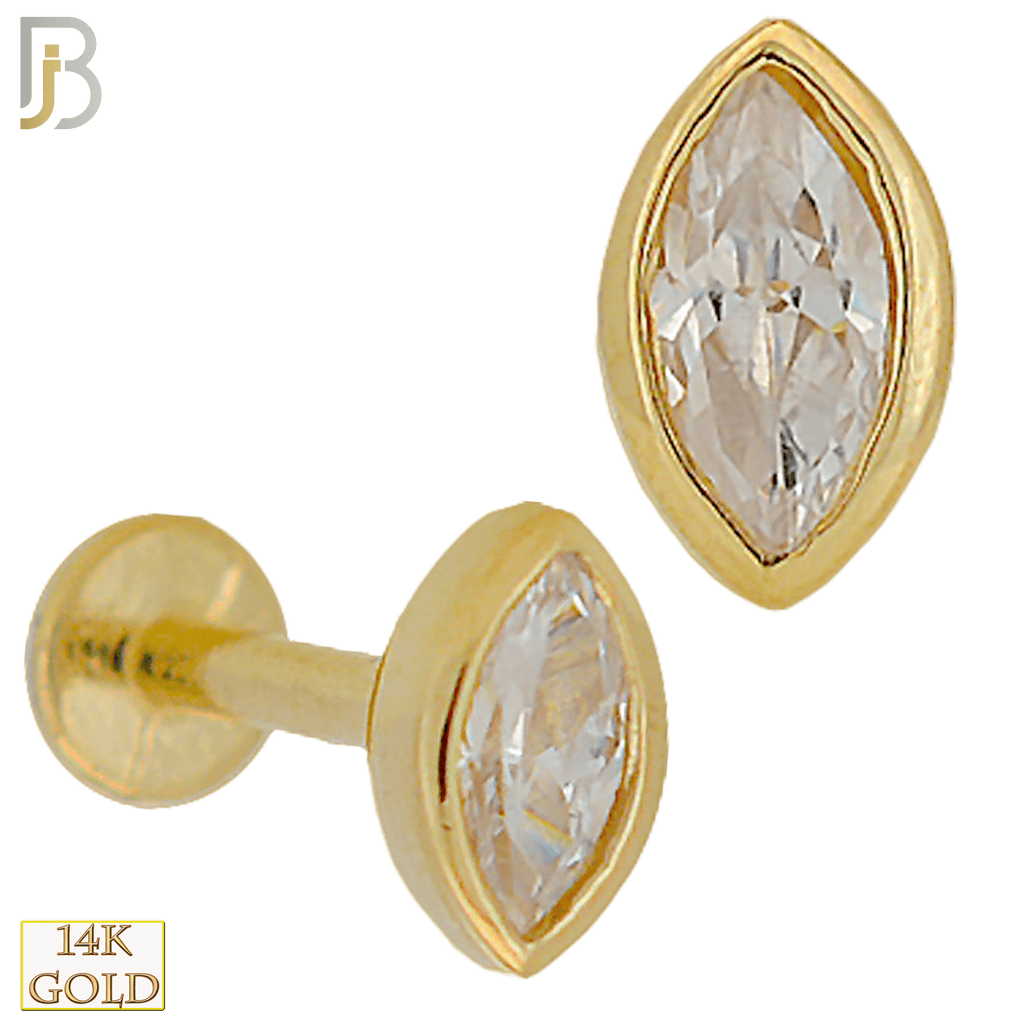 14k Gold Marquise Shaped CZ in Bezel Setting Labret - Matador Diamond