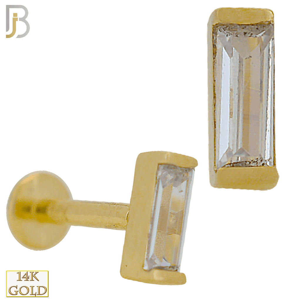14k Gold Baguette Shaped CZ in Channel Setting Labret - Matador Diamond