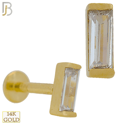 14k Gold Baguette Shaped CZ in Channel Setting Labret - Matador Diamond