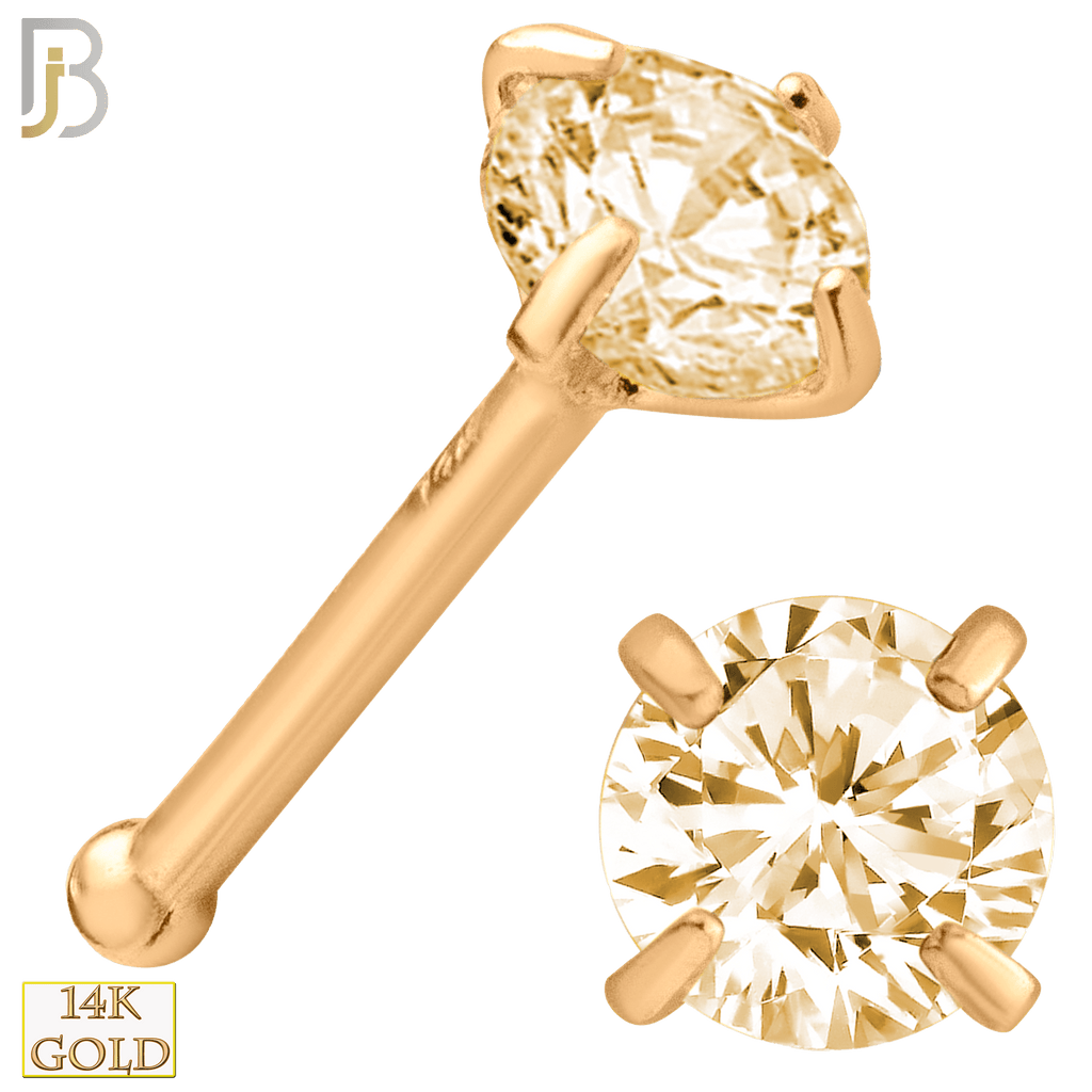 14k Yellow Gold Nose Bone with Round Natural Champagne Diamond - Matador Diamond