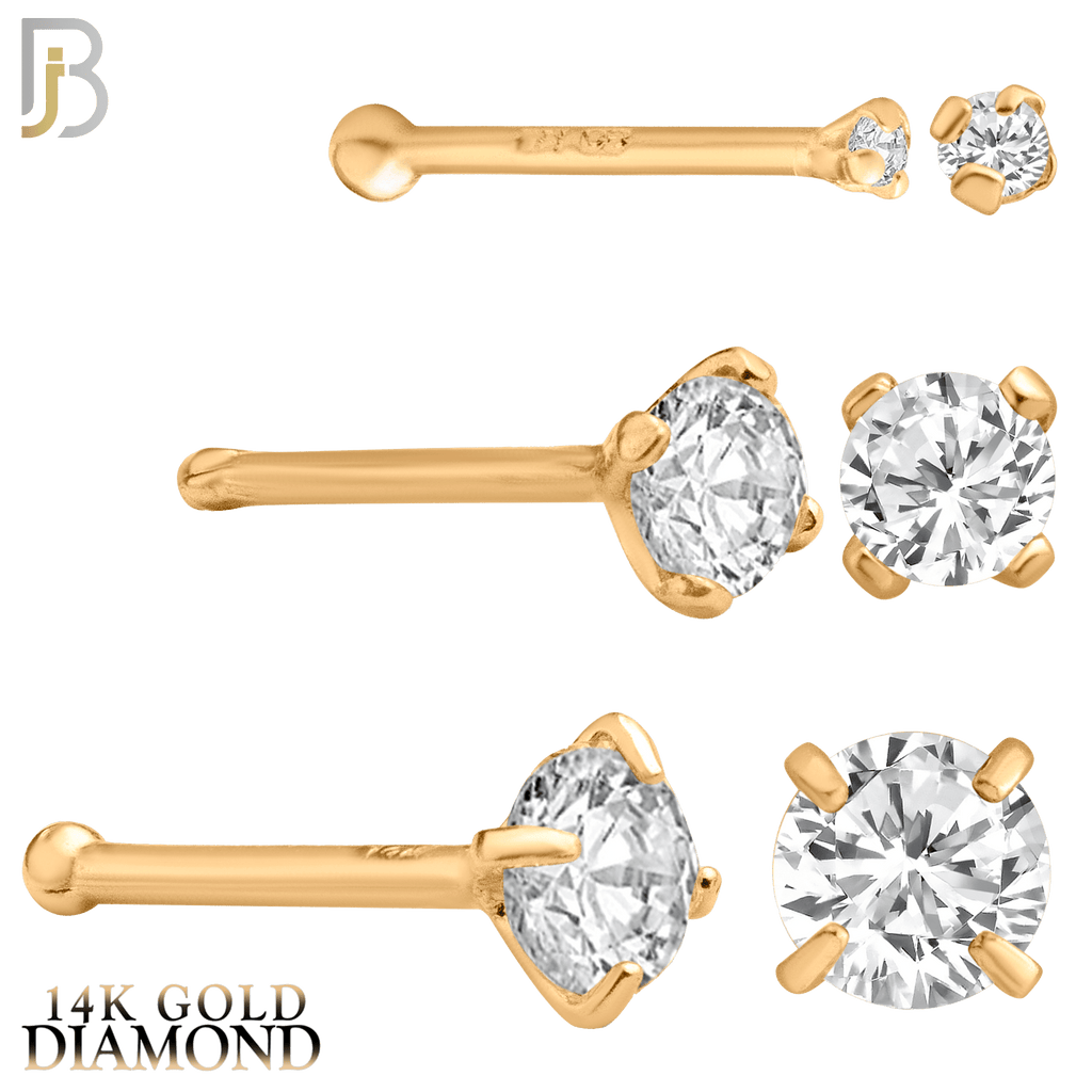 14k Solid Gold Prong Setting Round SI1 Real Diamond Nose Ring Bone - Matador Diamond