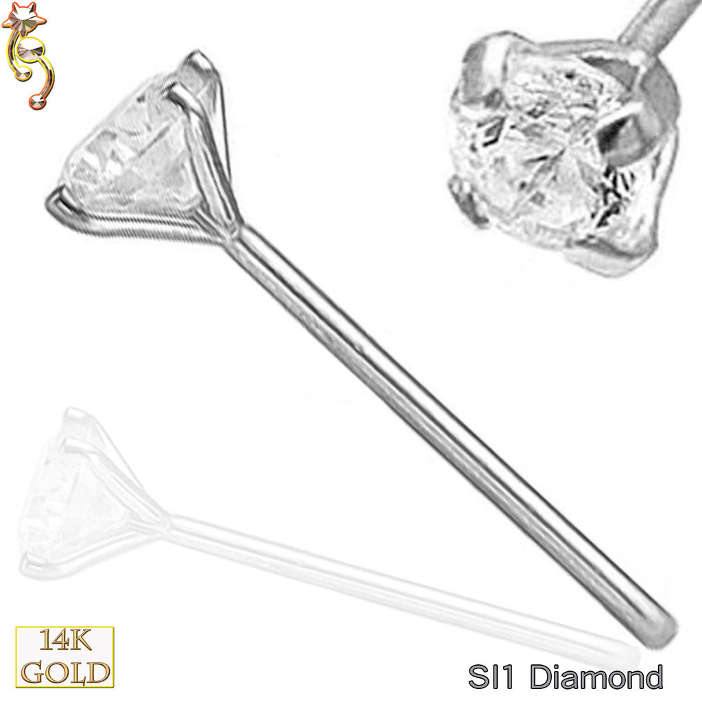 14K Round SI1 Diamond Nose Stud Bend-it Yourself - Matador Diamond