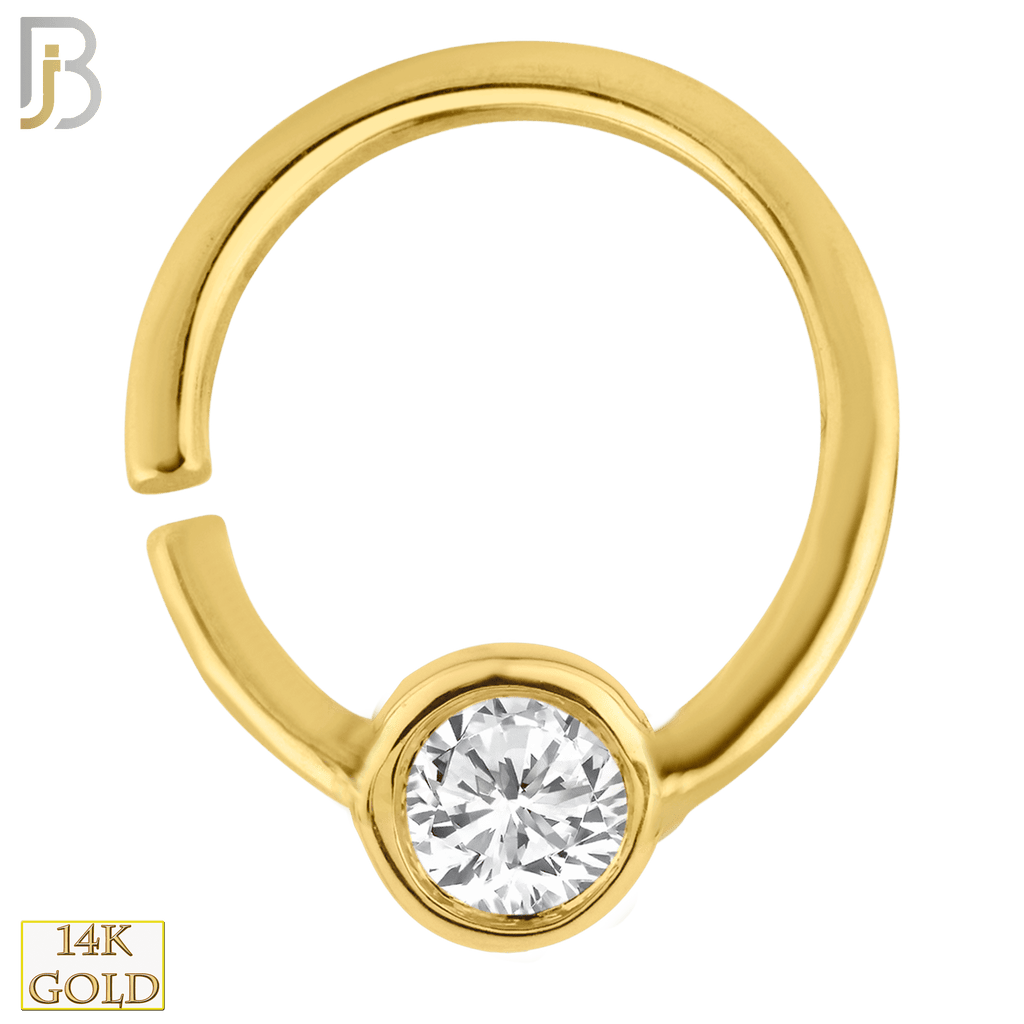 14K Solid Gold Single CZ in Bezel Setting Tragus Hoop - Matador Diamond