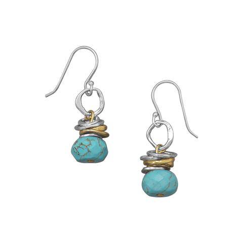Sterling Silver Two Tone Turquoise Drop Earrings - Matador Diamond