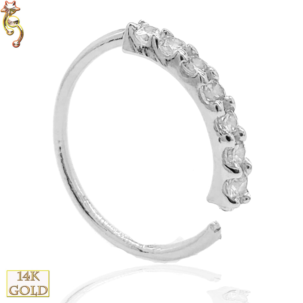 14k Solid Gold Prong Setting 7 Zircon Hoops Piercing Twist top Open - Matador Diamond