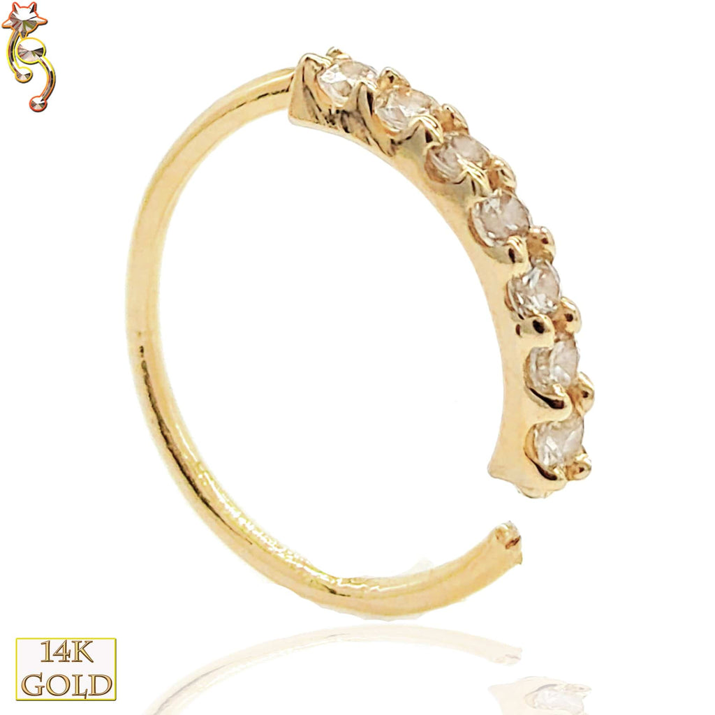 14k Solid Gold Prong Setting 7 Zircon Hoops Piercing Twist top Open - Matador Diamond