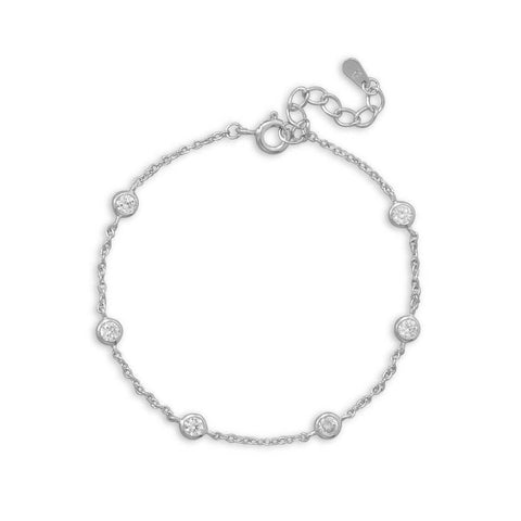 7" + 1" Rhodium Plated Bezel Set CZ Bracelet