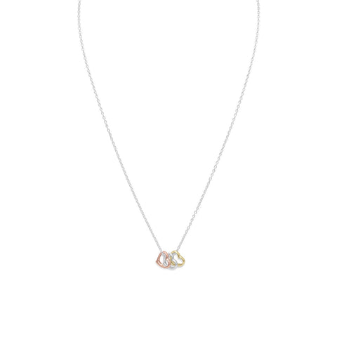 16"+2" Tri Tone Heart Necklace