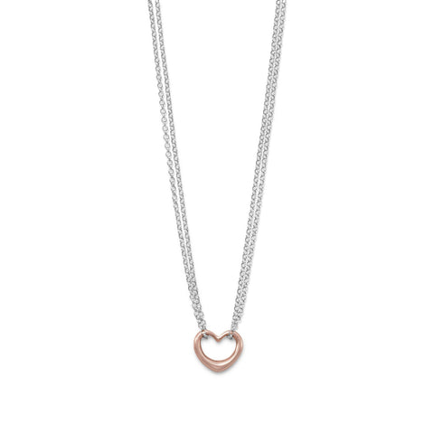 Two Tone Double Strand Open Heart Necklace