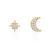 14 Karat Gold Plated CZ Moon and Star Stud Earrings - Matador Diamond