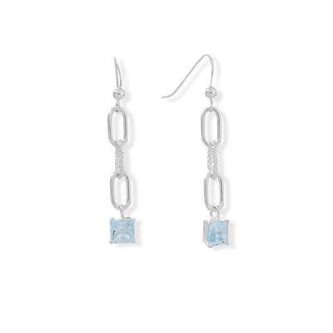 Polished Link and Blue Topaz Drop Earrings