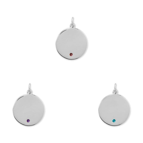 Engravable Rhodium Plated CZ Birthstone Pendant (January-December)