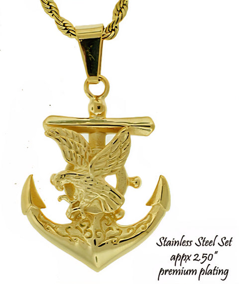 Stainless Steel Gold Tone Anchor with Eagle Set - Matador Diamond