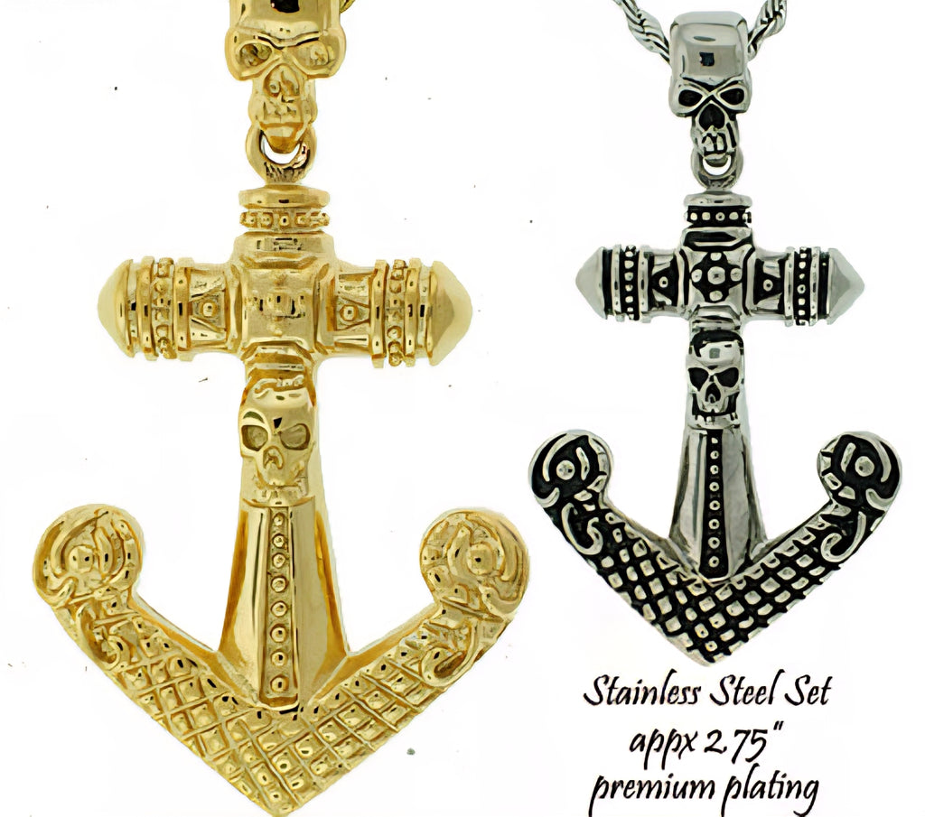 Stainless Steel Gold and Black Anchor Set with Skull - Matador Diamond