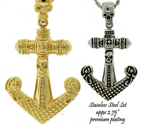 Stainless Steel Gold and Black Anchor Set with Skull - Matador Diamond