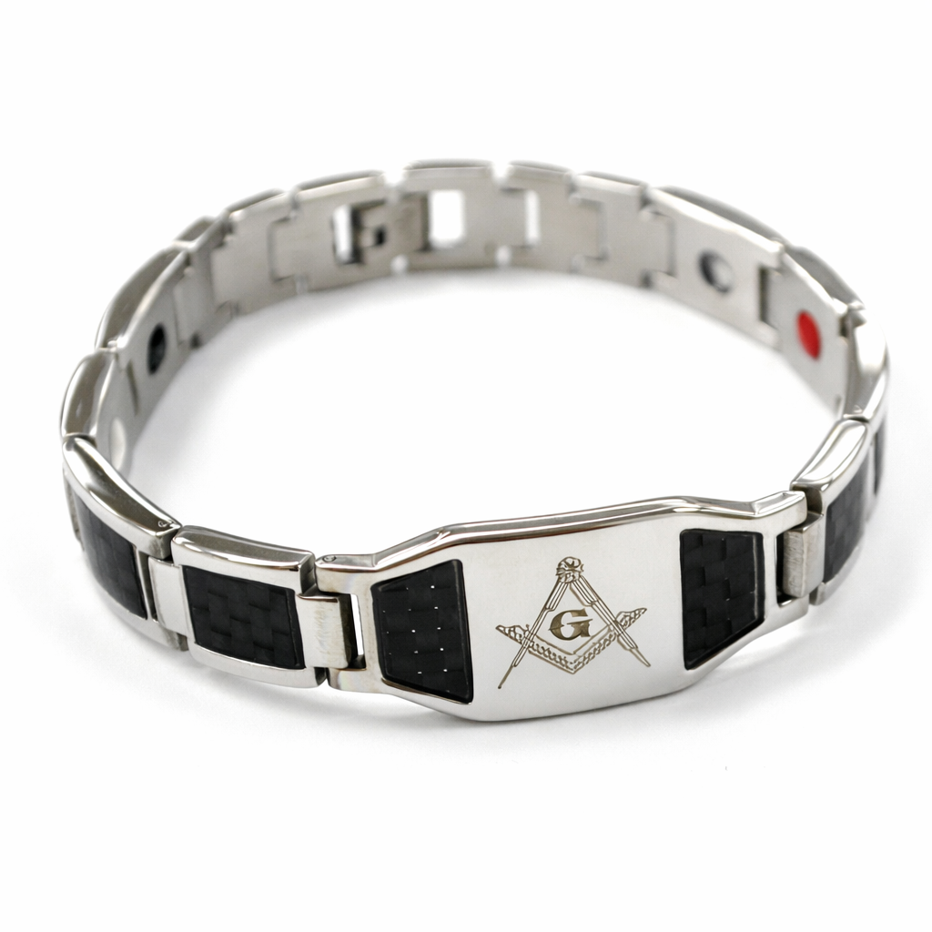 Masonic Carbon Fiber with Stone Magnetic Stainless Steel Bracelet