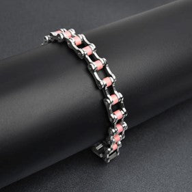 Stainless Steel Pink Biker Bracelet