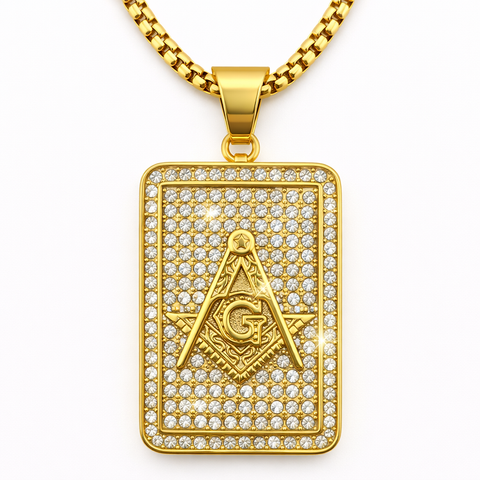 Stainless Steel Masonic Freemason Pendant Necklace – Gold Bling - Matador Diamond