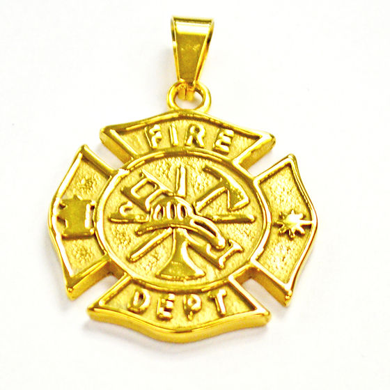 Gold IP Firefighter Stainless Steel Pendant Necklace - Matador Diamond
