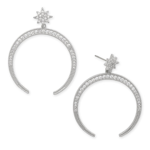 Rhodium Plated CZ Cresent Earrings