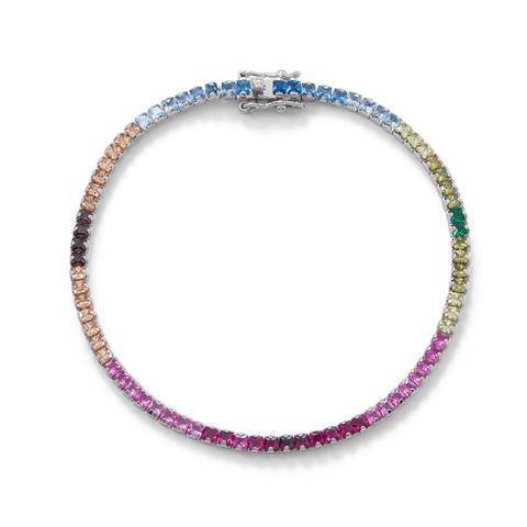 Sterling Silver Rhodium Plated Rainbow CZ Tennis Bracelet - Matador Diamond