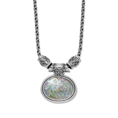 Sterling Silver Large Oval Roman Glass Necklace - Matador Diamond
